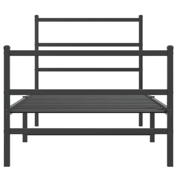 fekete fém ágykeret fej- és lábtámlával 90 x 190 cm