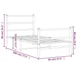 fekete fém ágykeret fej- és lábtámlával 90 x 190 cm