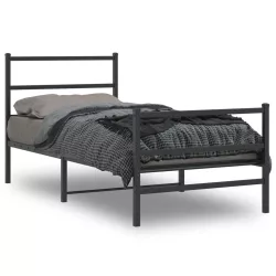 fekete fém ágykeret fej- és lábtámlával 90 x 200 cm