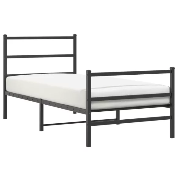 fekete fém ágykeret fej- és lábtámlával 90 x 200 cm