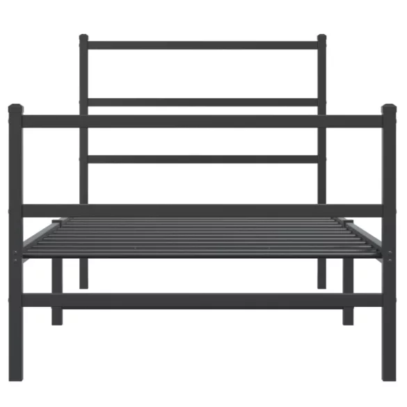 fekete fém ágykeret fej- és lábtámlával 90 x 200 cm