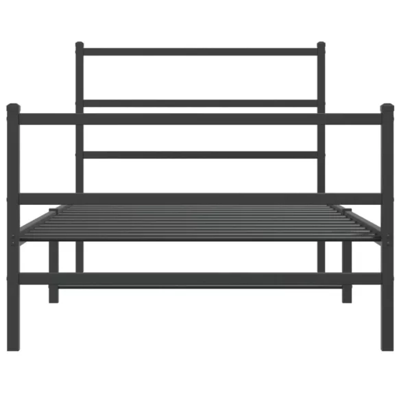 fekete fém ágykeret fej- és lábtámlával 100 x 200 cm