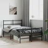 fekete fém ágykeret fej- és lábtámlával 120 x 190 cm