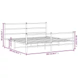fekete fém ágykeret fej- és lábtámlával 200 x 200 cm
