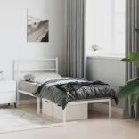 fehér fém ágykeret fejtámlával 90x190 cm