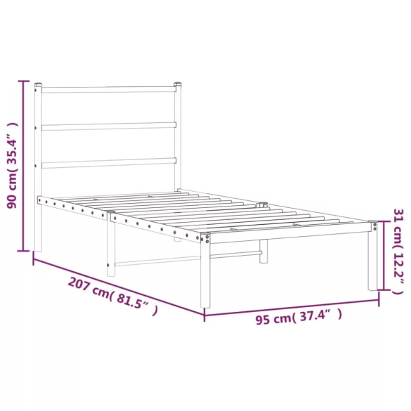 fehér fém ágykeret fejtámlával 90x200 cm