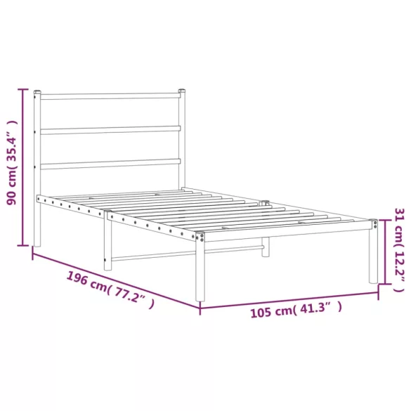 fehér fém ágykeret fejtámlával 100x190 cm