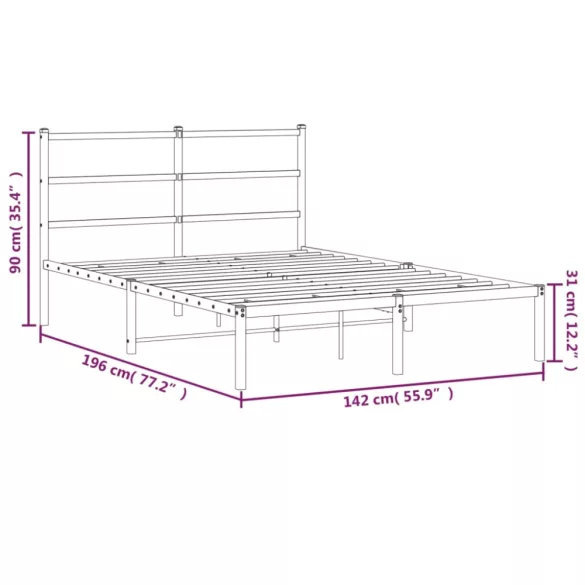 fehér fém ágykeret fejtámlával 135 x 190 cm