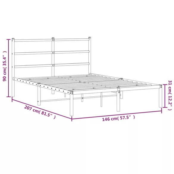 fehér fém ágykeret fejtámlával 140 x 200 cm