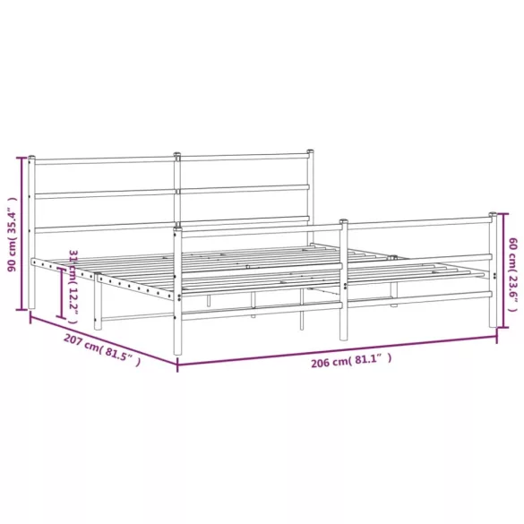 fehér fém ágykeret fej- és lábtámlával 200 x 200 cm