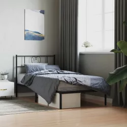 fekete fém ágykeret fejtámlával 75 x 190 cm