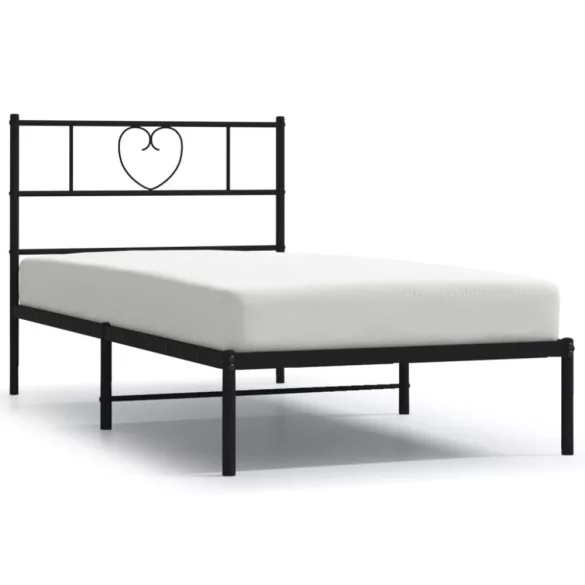 fekete fém ágykeret fejtámlával 80 x 200 cm
