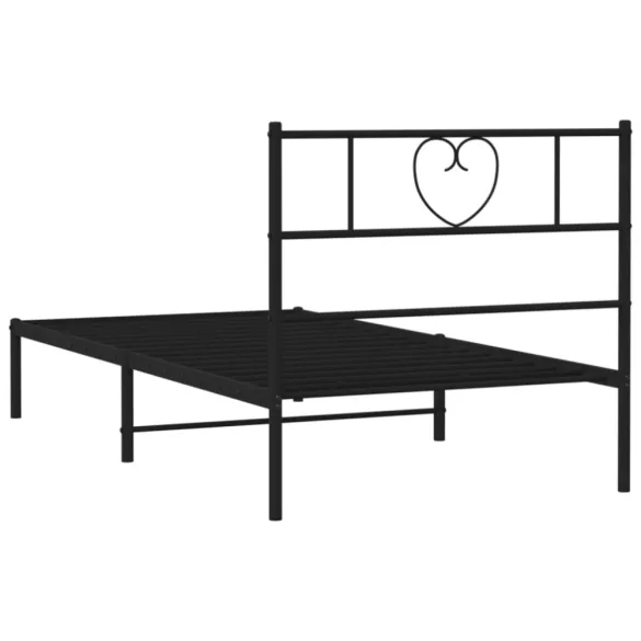 fekete fém ágykeret fejtámlával 80 x 200 cm