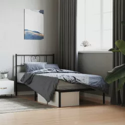 fekete fém ágykeret fejtámlával 100 x 200 cm