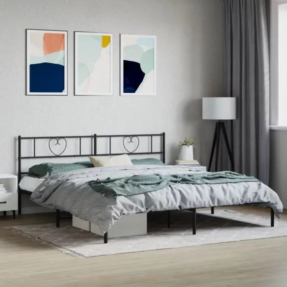 fekete fém ágykeret fejtámlával 180 x 200 cm