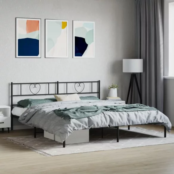 fekete fém ágykeret fejtámlával 183 x 213 cm