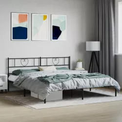 fekete fém ágykeret fejtámlával 200 x 200 cm
