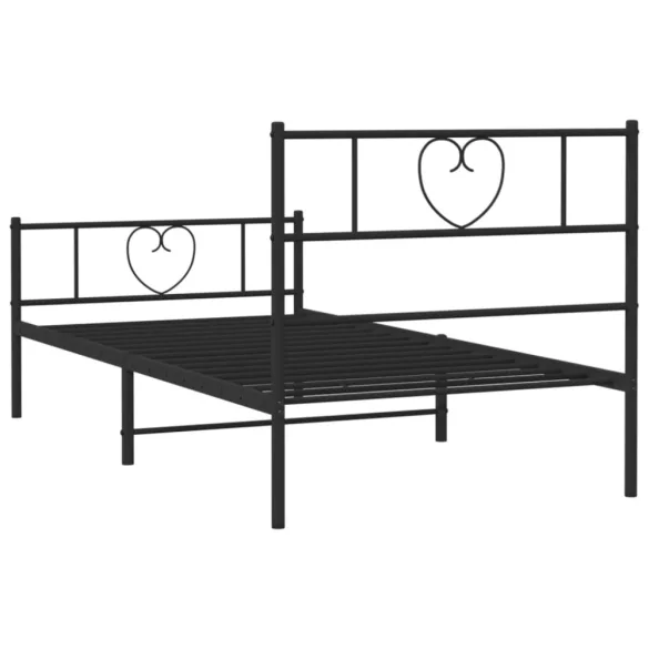 fekete fém ágykeret fej- és lábtámlával 75 x 190 cm