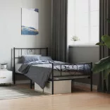 fekete fém ágykeret fej- és lábtámlával 80 x 200 cm
