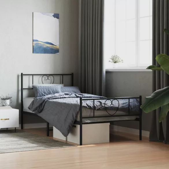 fekete fém ágykeret fej- és lábtámlával 80 x 200 cm