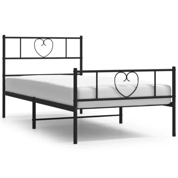 fekete fém ágykeret fej- és lábtámlával 80 x 200 cm