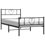 fekete fém ágykeret fej- és lábtámlával 90 x 190 cm