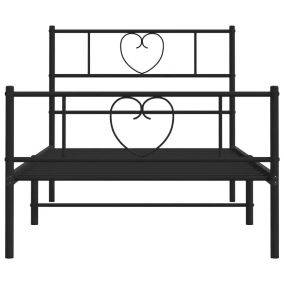 fekete fém ágykeret fej- és lábtámlával 90 x 190 cm