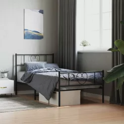 fekete fém ágykeret fej- és lábtámlával 100 x 200 cm