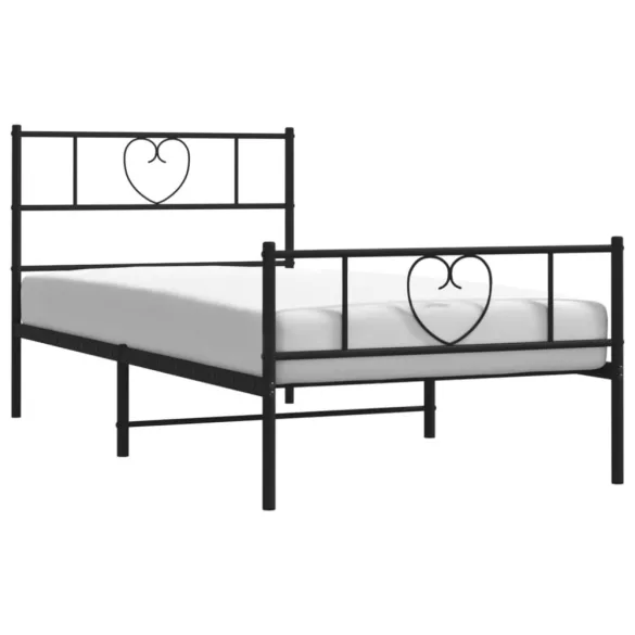 fekete fém ágykeret fej- és lábtámlával 107 x 203 cm