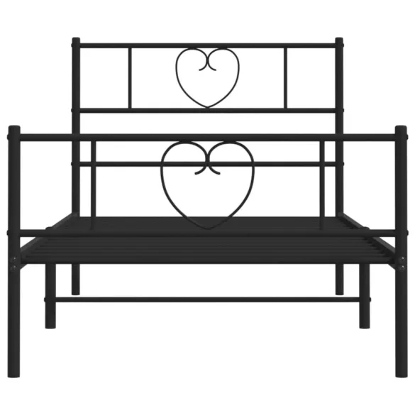 fekete fém ágykeret fej- és lábtámlával 107 x 203 cm