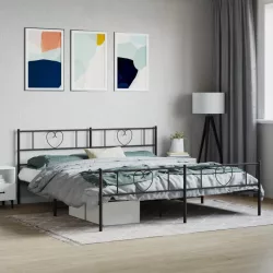 fekete fém ágykeret fej- és lábtámlával 193 x 203 cm