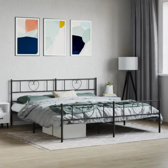 fekete fém ágykeret fej- és lábtámlával 193 x 203 cm