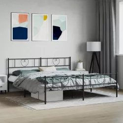 fekete fém ágykeret fej- és lábtámlával 200 x 200 cm