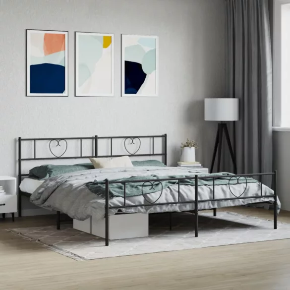 fekete fém ágykeret fej- és lábtámlával 200 x 200 cm