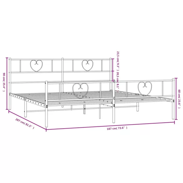 fehér fém ágykeret fej- és lábtámlával 180 x 200 cm
