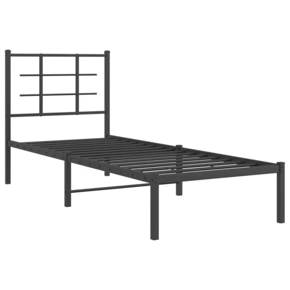 fekete fém ágykeret fejtámlával 75 x 190 cm
