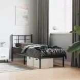 fekete fém ágykeret fejtámlával 75 x 190 cm
