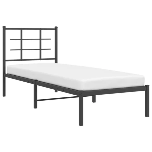 fekete fém ágykeret fejtámlával 75 x 190 cm