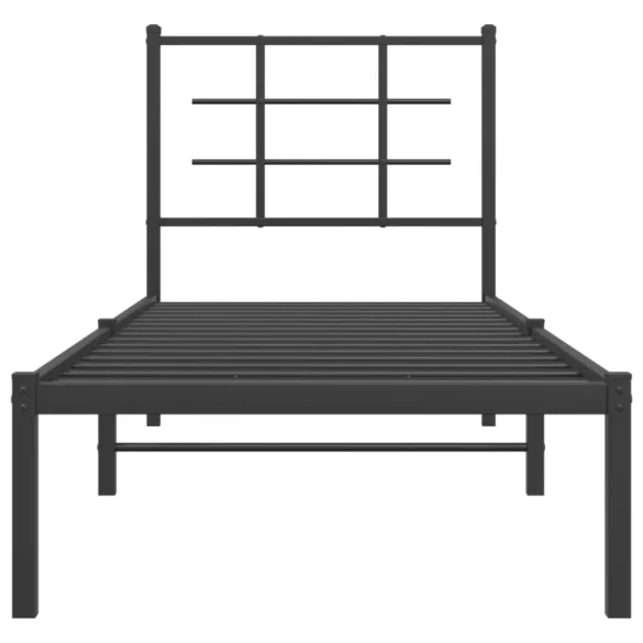 fekete fém ágykeret fejtámlával 75 x 190 cm