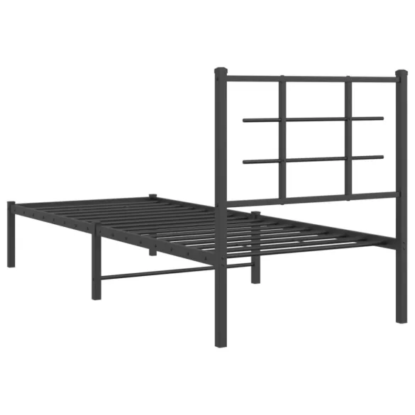 fekete fém ágykeret fejtámlával 75 x 190 cm