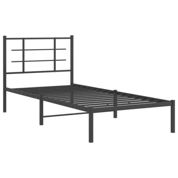 fekete fém ágykeret fejtámlával 90 x 190 cm
