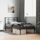 fekete fém ágykeret fejtámlával 90 x 190 cm