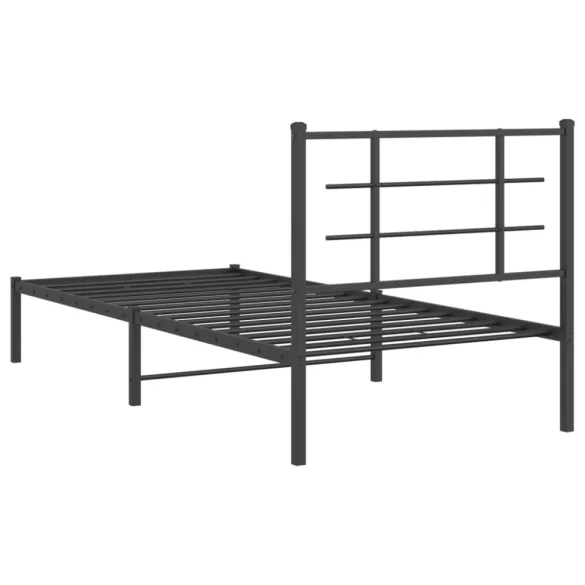fekete fém ágykeret fejtámlával 90 x 190 cm