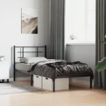 fekete fém ágykeret fejtámlával 90 x 200 cm