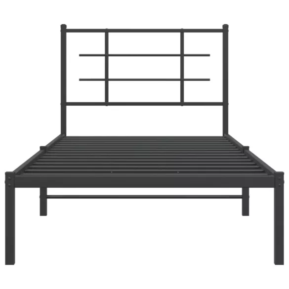 fekete fém ágykeret fejtámlával 90 x 200 cm