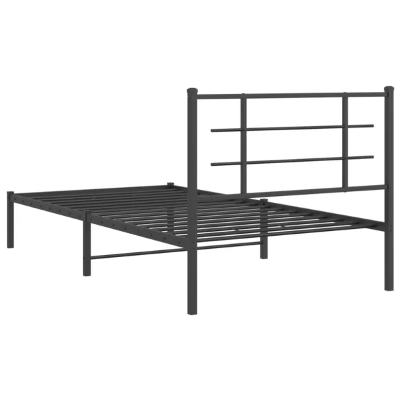 fekete fém ágykeret fejtámlával 107 x 203 cm
