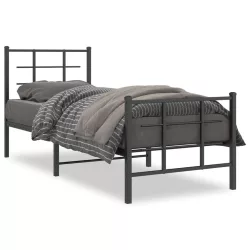 fekete fém ágykeret fej- és lábtámlával 75 x 190 cm