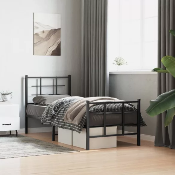 fekete fém ágykeret fej- és lábtámlával 75 x 190 cm