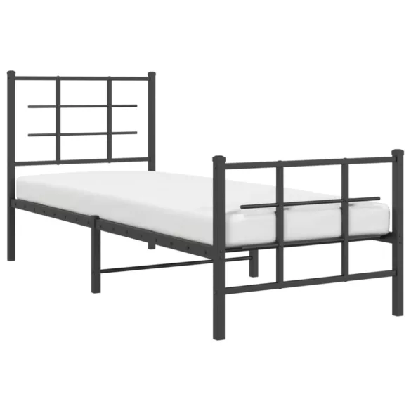 fekete fém ágykeret fej- és lábtámlával 75 x 190 cm