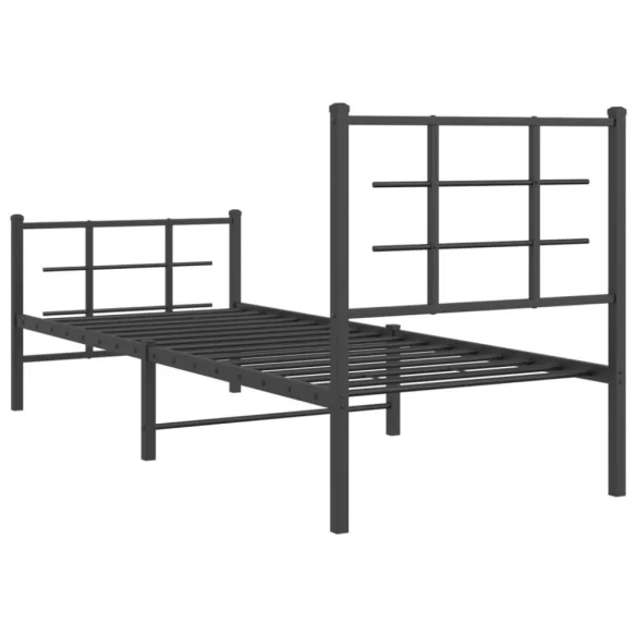 fekete fém ágykeret fej- és lábtámlával 75 x 190 cm